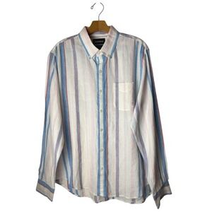 Bonobos Shirt Men Large‎ White Pink Striped Slim Fit Linen Blend Button Down